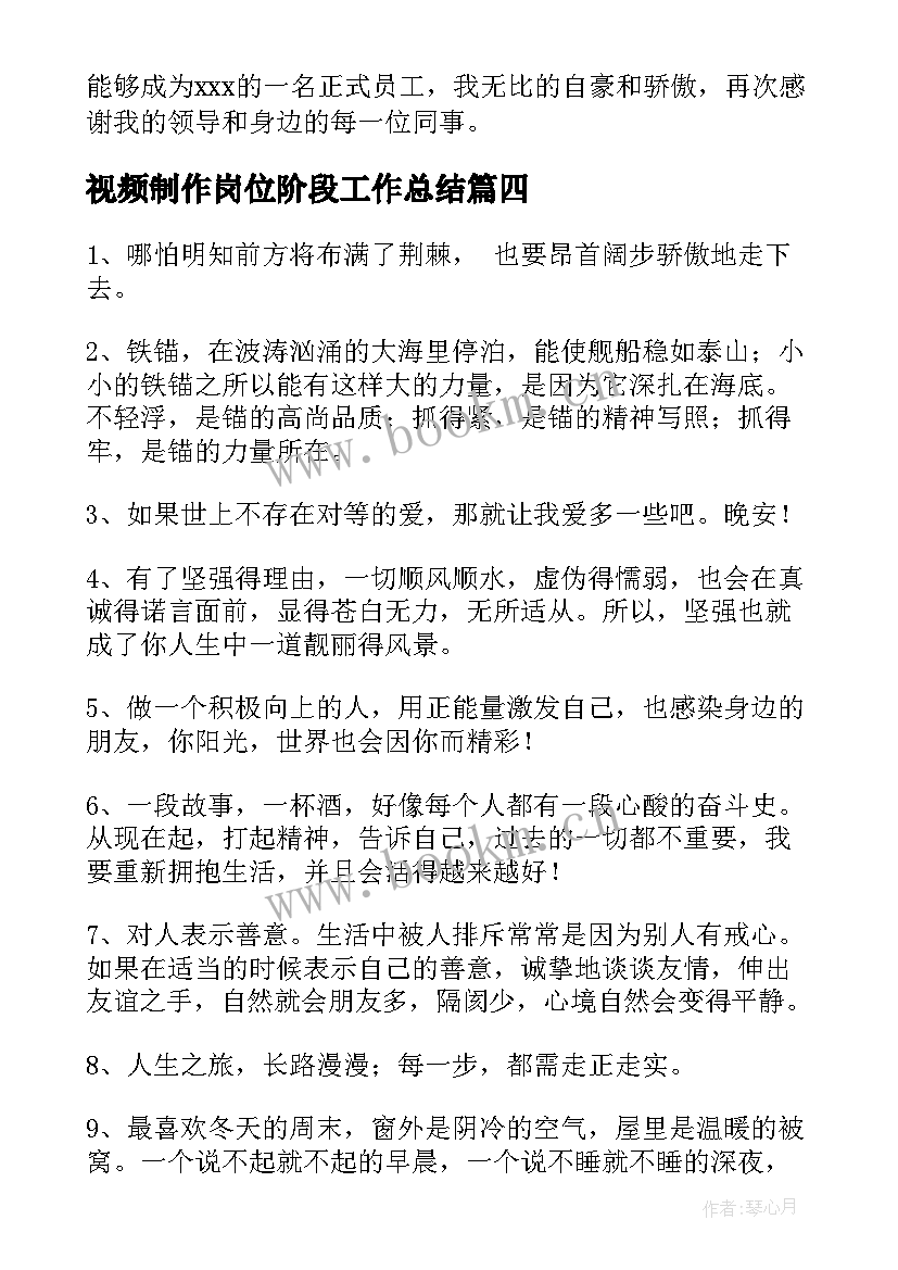 视频制作岗位阶段工作总结(优质7篇)