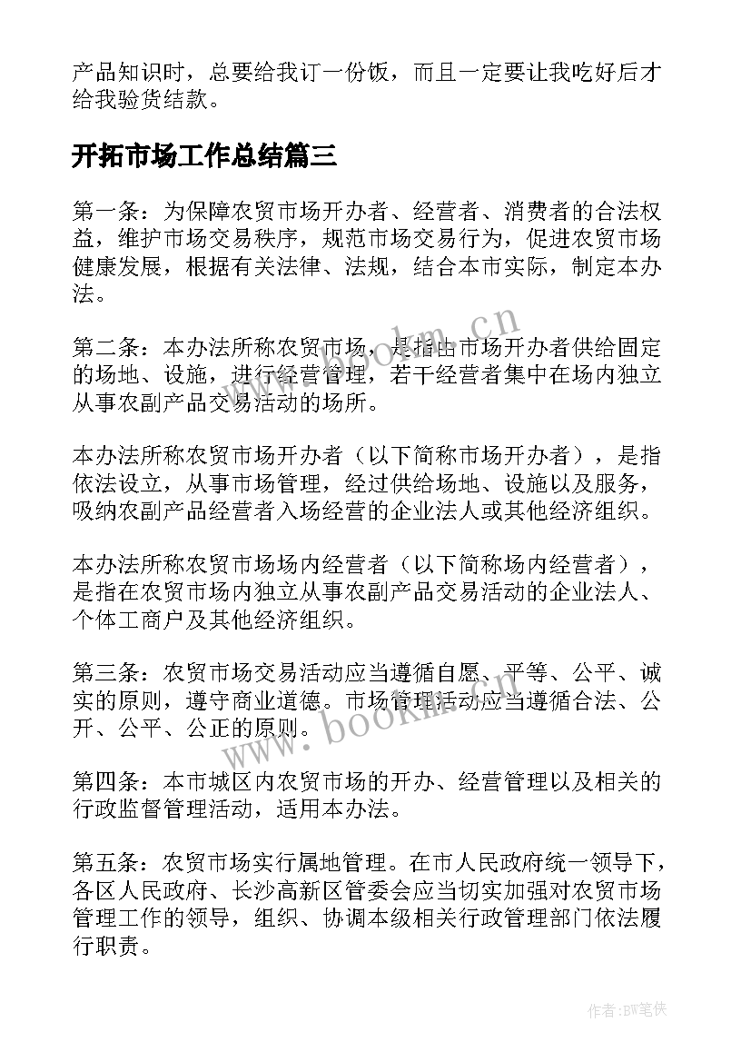 开拓市场工作总结 销售开拓市场(通用5篇)