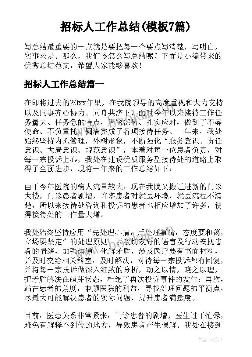 招标人工作总结(模板7篇)