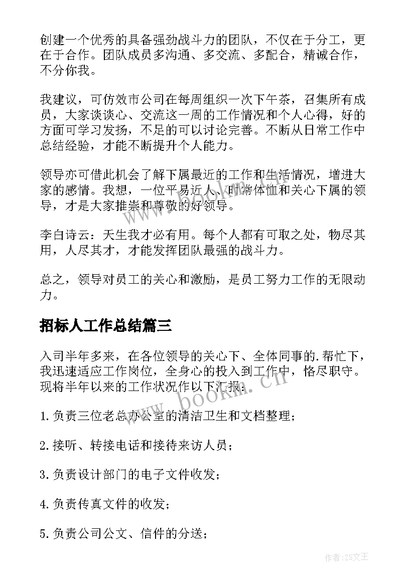 招标人工作总结(模板7篇)