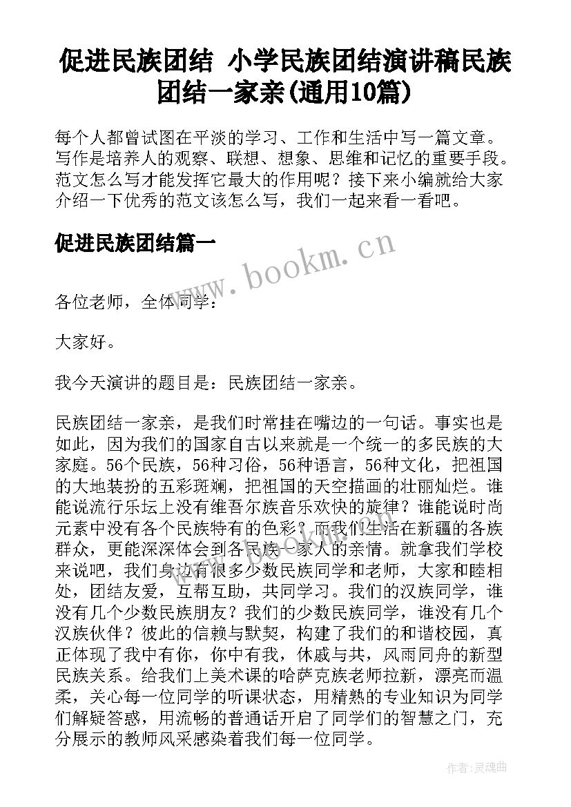 促进民族团结 小学民族团结演讲稿民族团结一家亲(通用10篇)