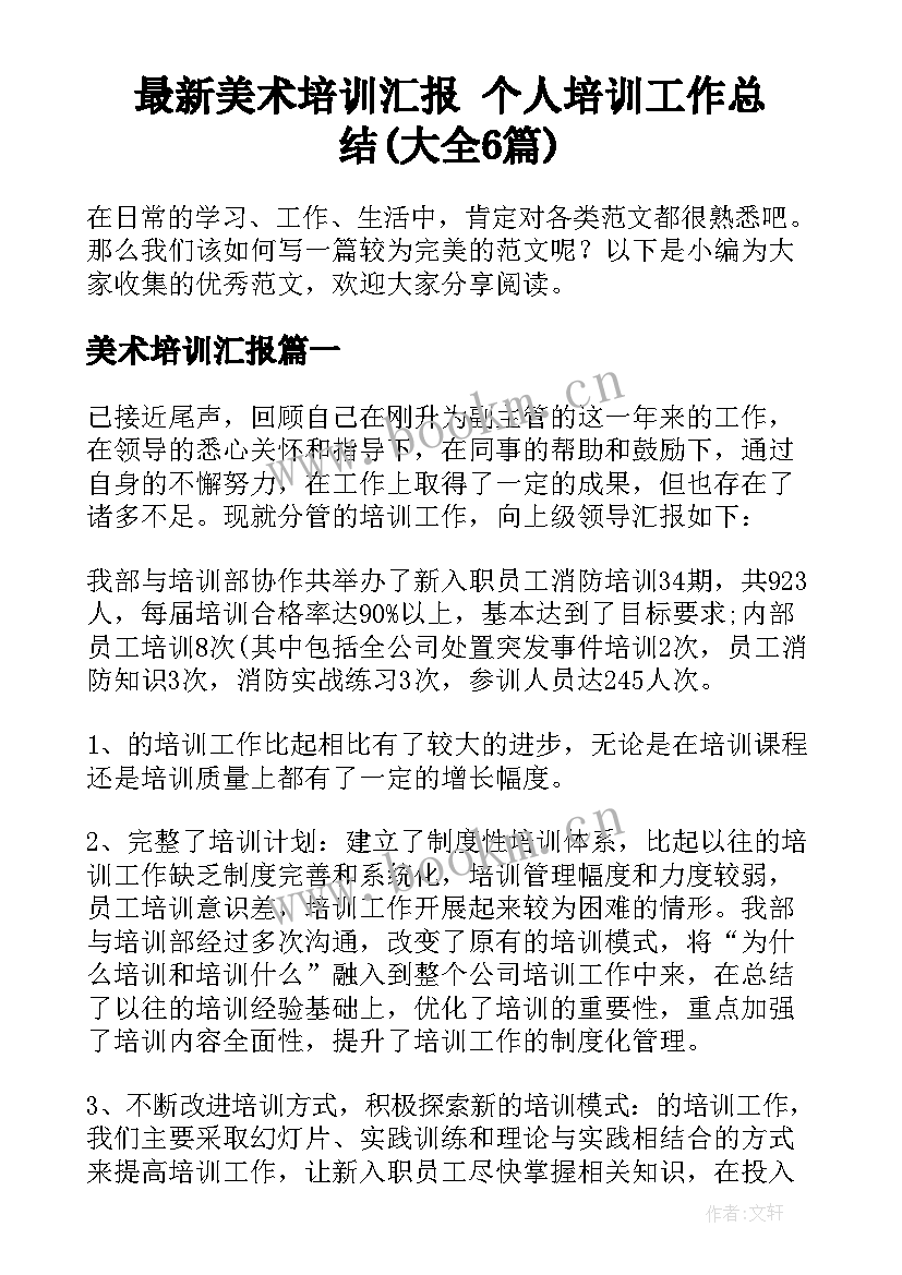 最新美术培训汇报 个人培训工作总结(大全6篇)