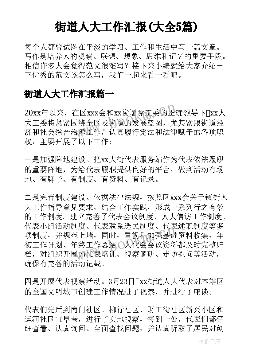 街道人大工作汇报(大全5篇)