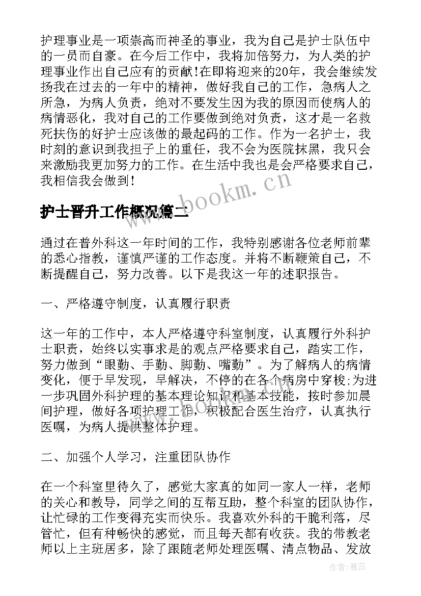 最新护士晋升工作概况 护士实习个人工作总结报告(优质5篇)