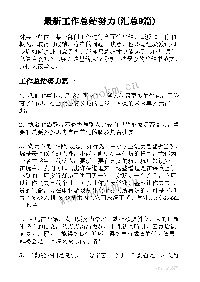 最新工作总结努力(汇总9篇)