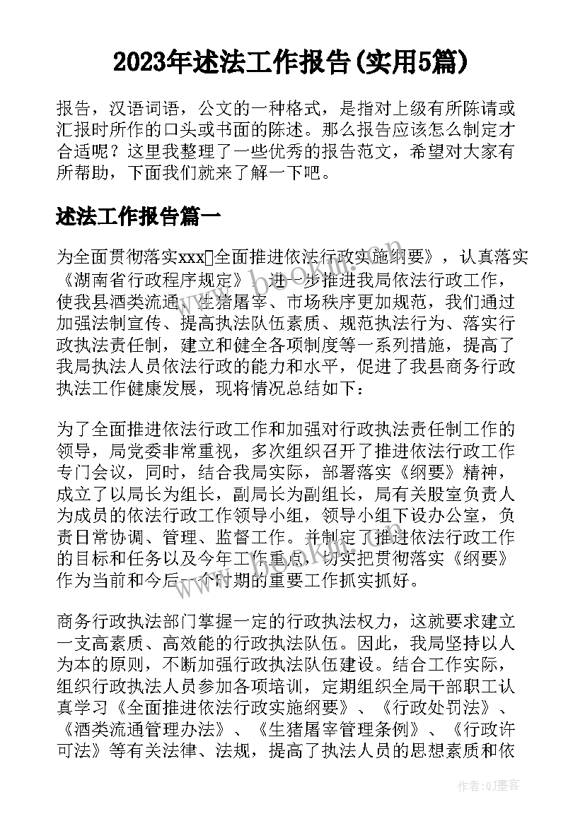 2023年述法工作报告(实用5篇)