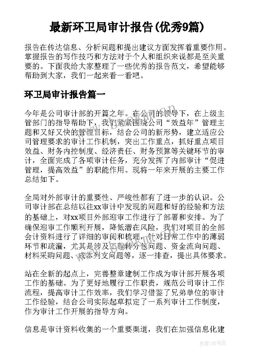 最新环卫局审计报告(优秀9篇)