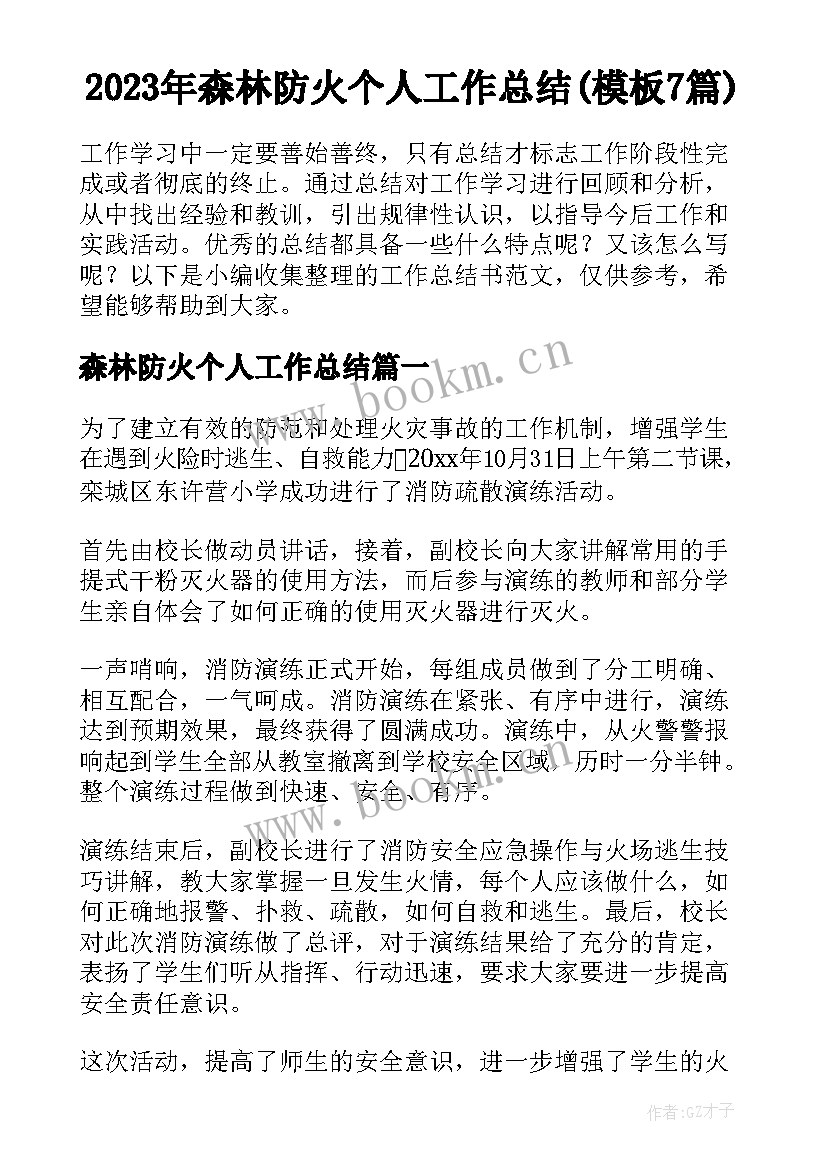 2023年森林防火个人工作总结(模板7篇)