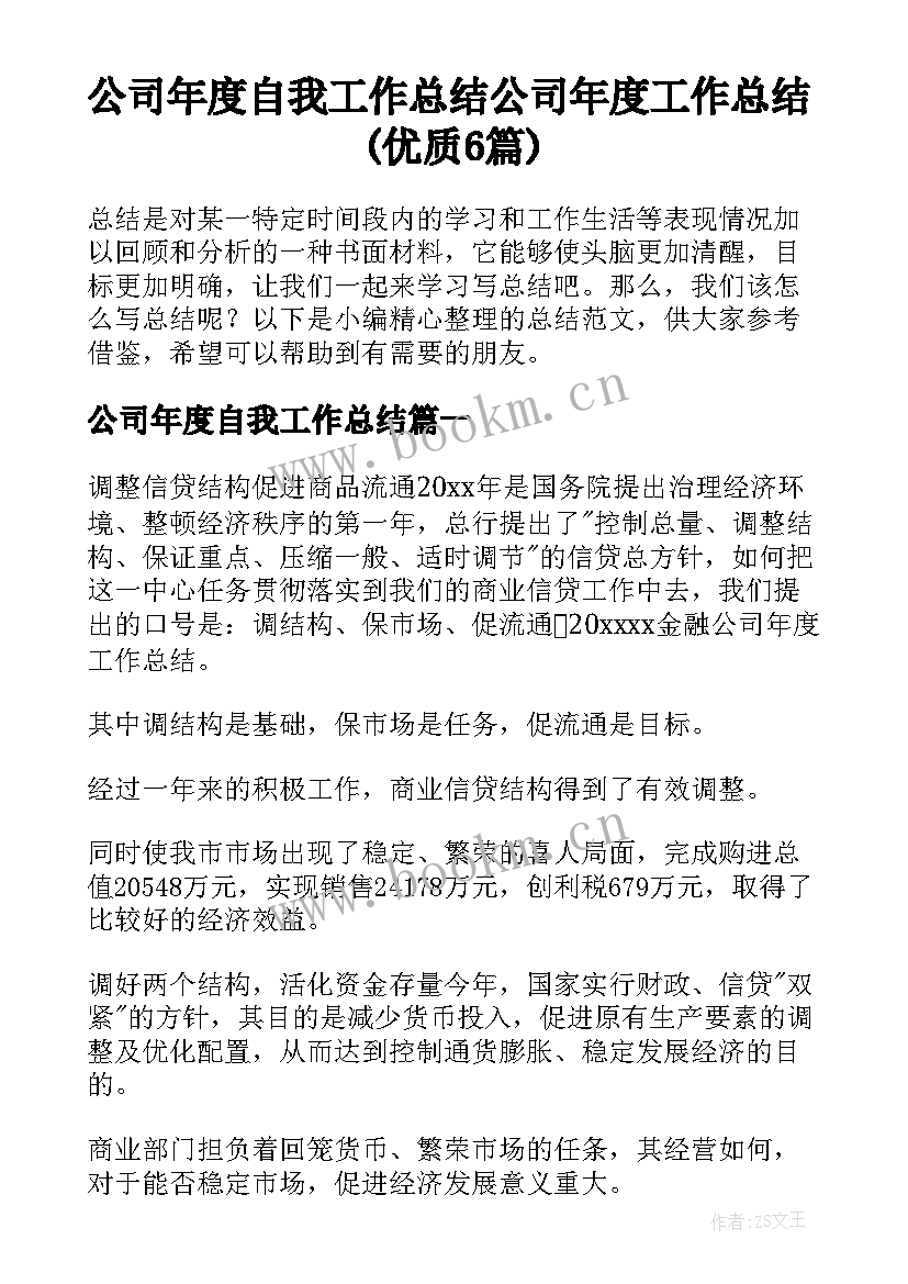 公司年度自我工作总结 公司年度工作总结(优质6篇)