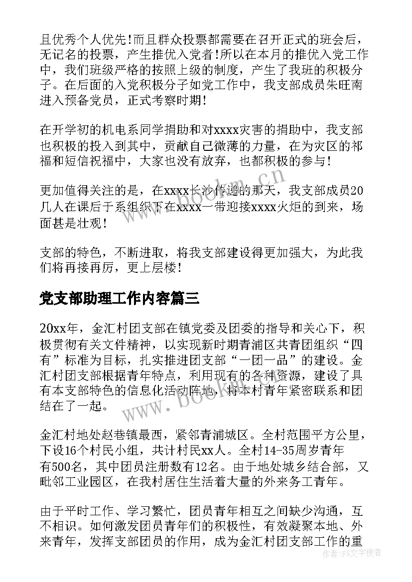 2023年党支部助理工作内容 团支部工作总结(汇总9篇)