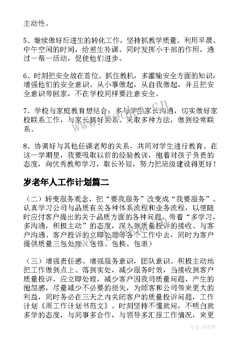 2023年岁老年人工作计划(实用8篇)