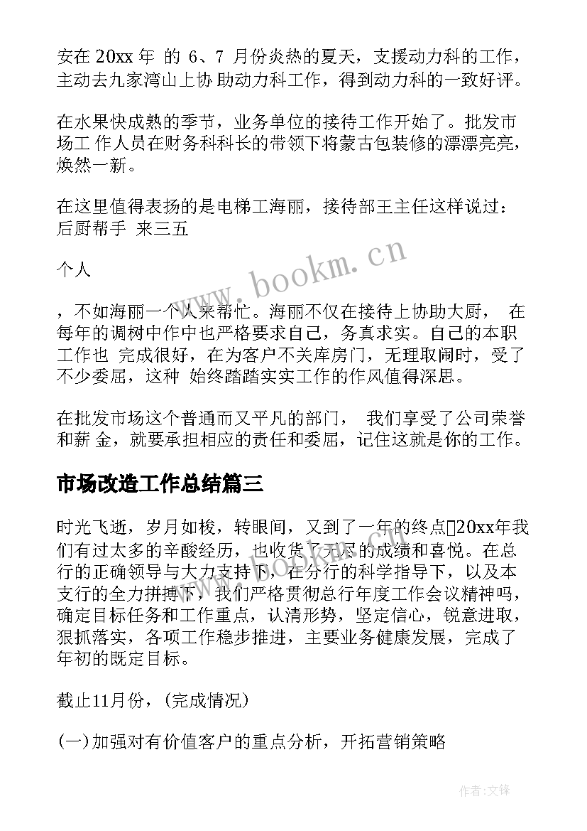 2023年市场改造工作总结(实用9篇)