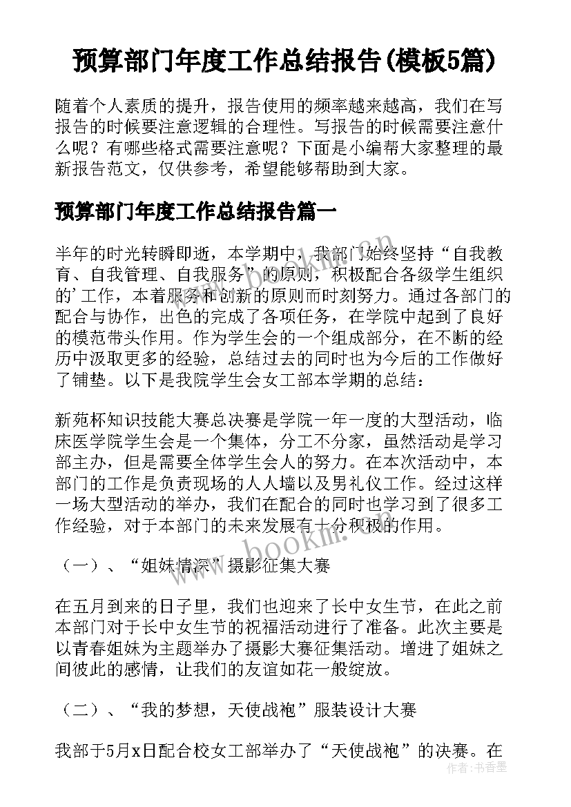 预算部门年度工作总结报告(模板5篇)