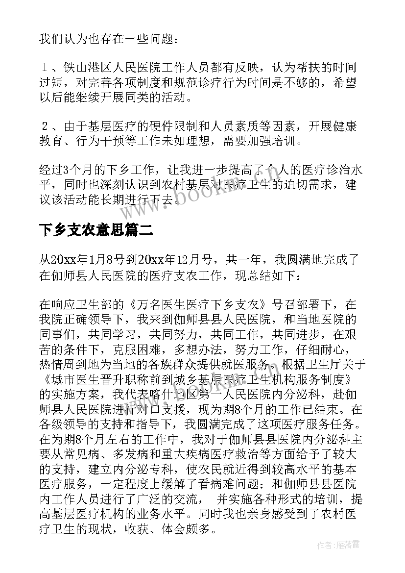 2023年下乡支农意思 医疗下乡工作总结(通用8篇)