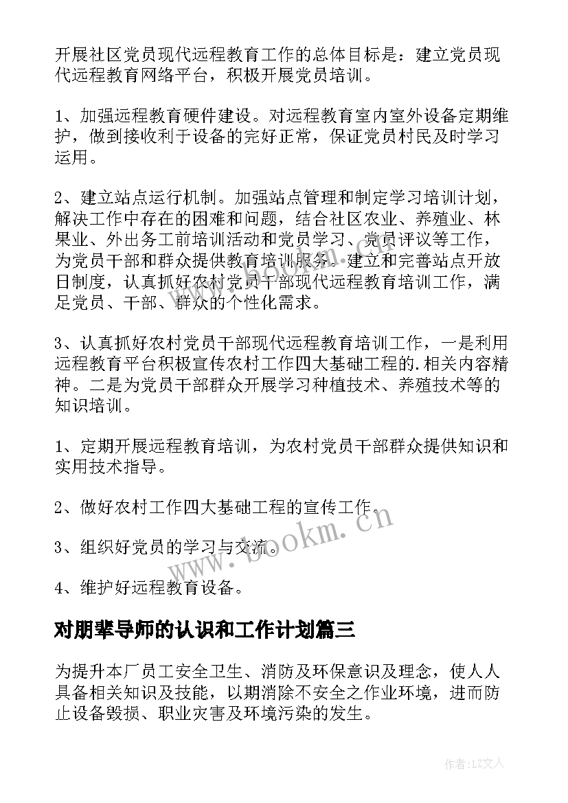 最新对朋辈导师的认识和工作计划 学习工作计划(精选6篇)