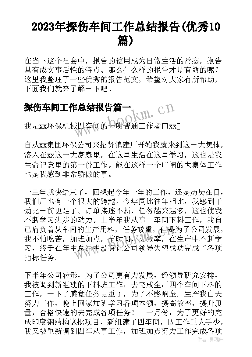 2023年探伤车间工作总结报告(优秀10篇)