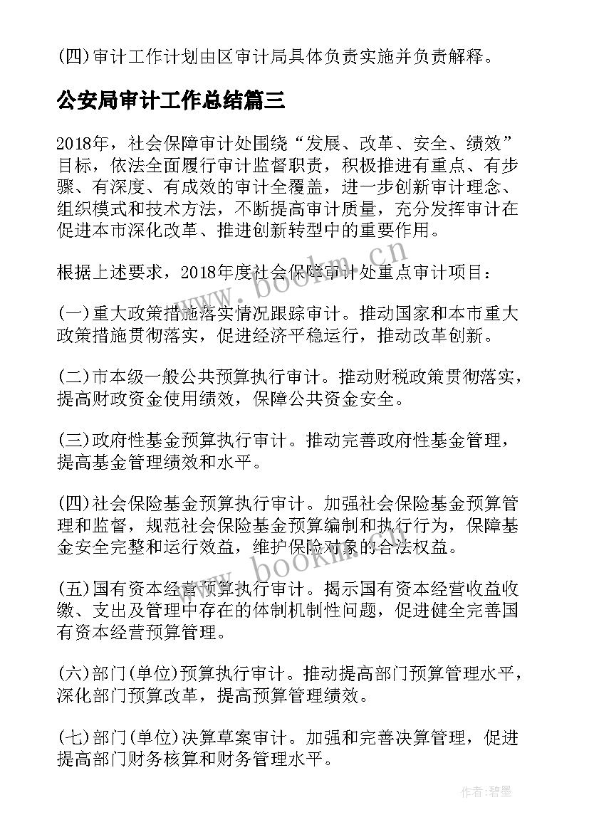 最新公安局审计工作总结 金融审计处工作计划(实用5篇)