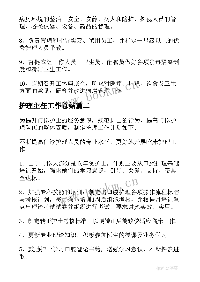 2023年护理主任工作总结 护士工作计划(优质9篇)