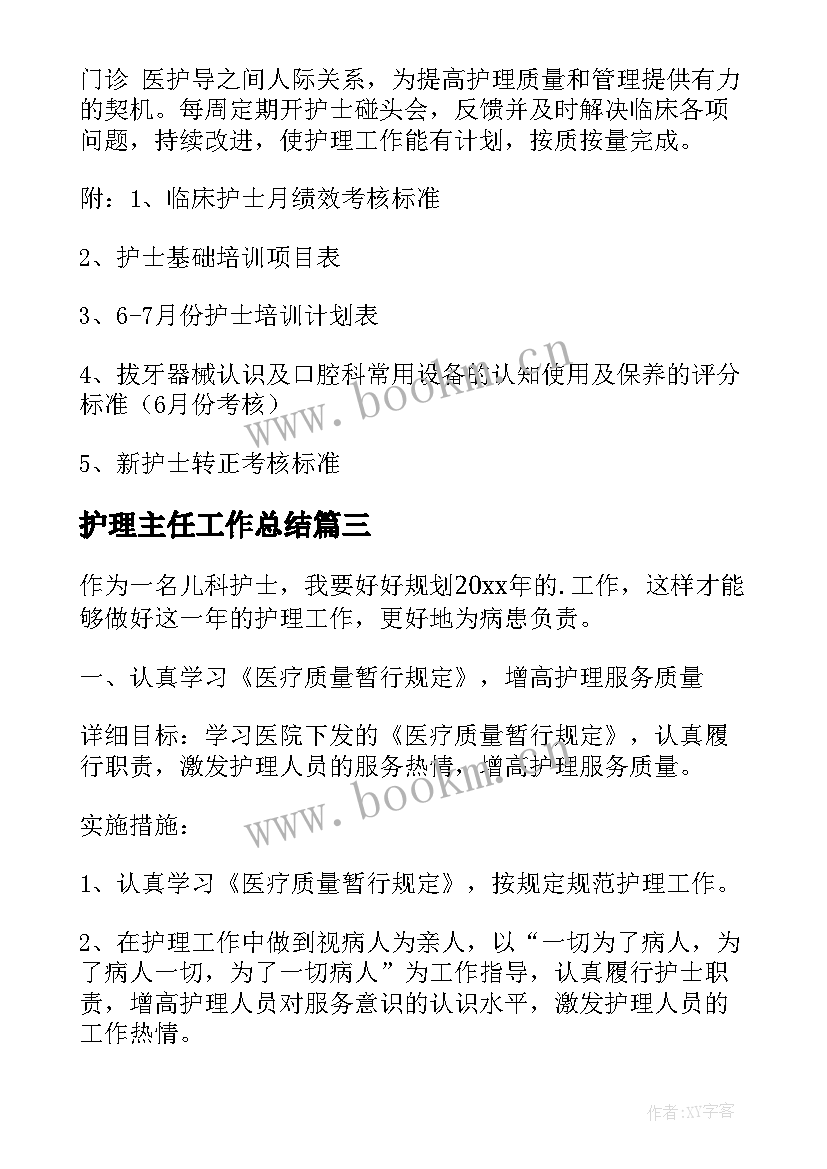 2023年护理主任工作总结 护士工作计划(优质9篇)