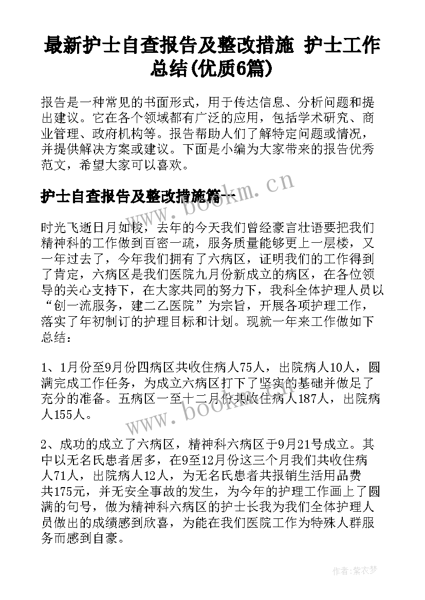 最新护士自查报告及整改措施 护士工作总结(优质6篇)