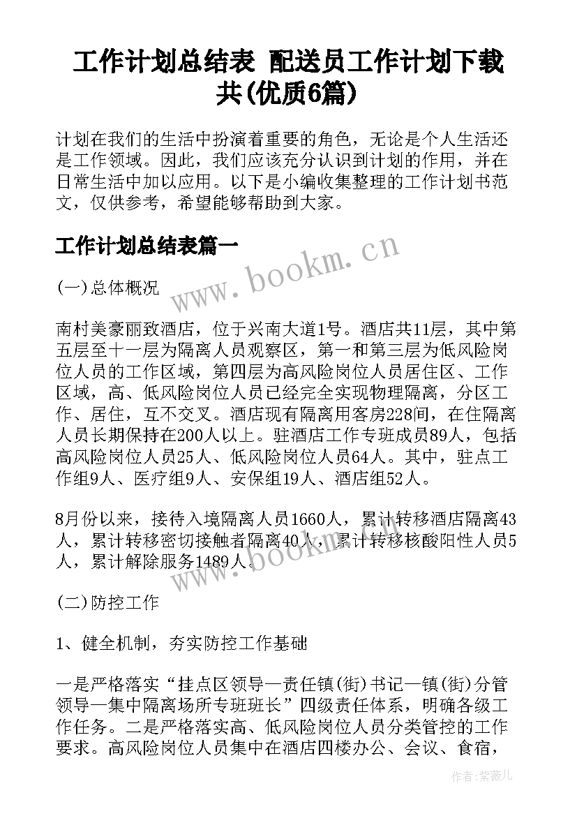 工作计划总结表 配送员工作计划下载共(优质6篇)