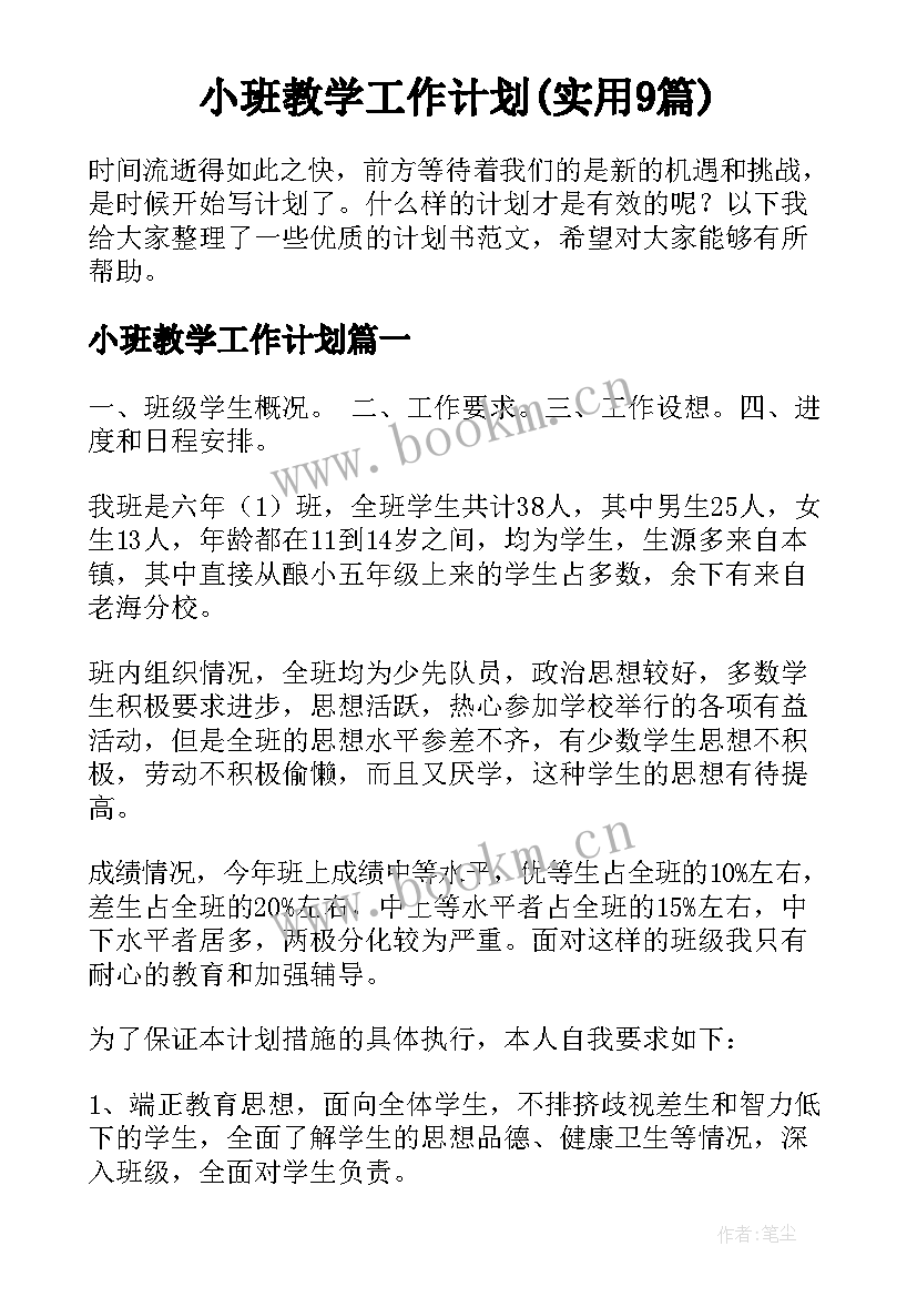 小班教学工作计划(实用9篇)