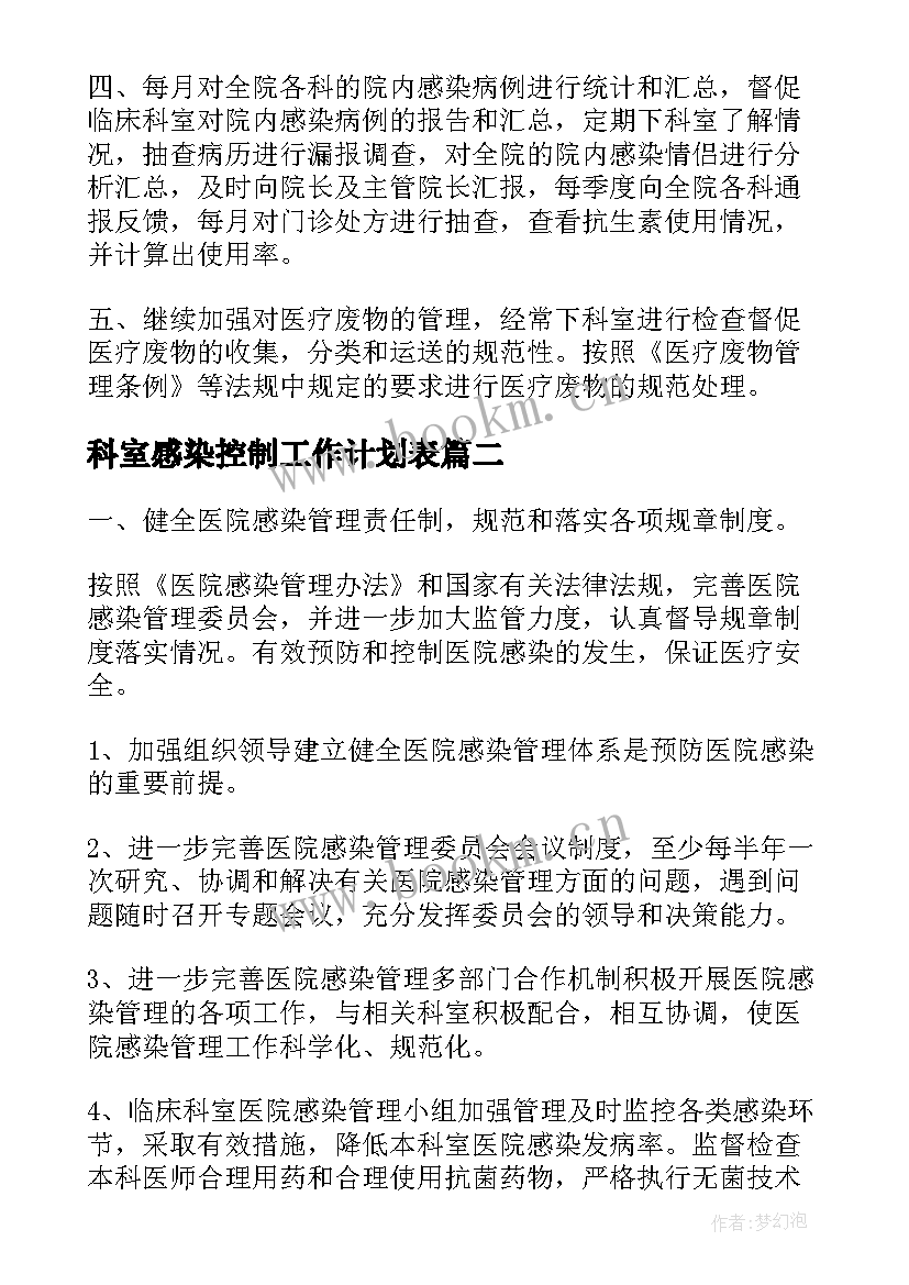 最新科室感染控制工作计划表(汇总5篇)