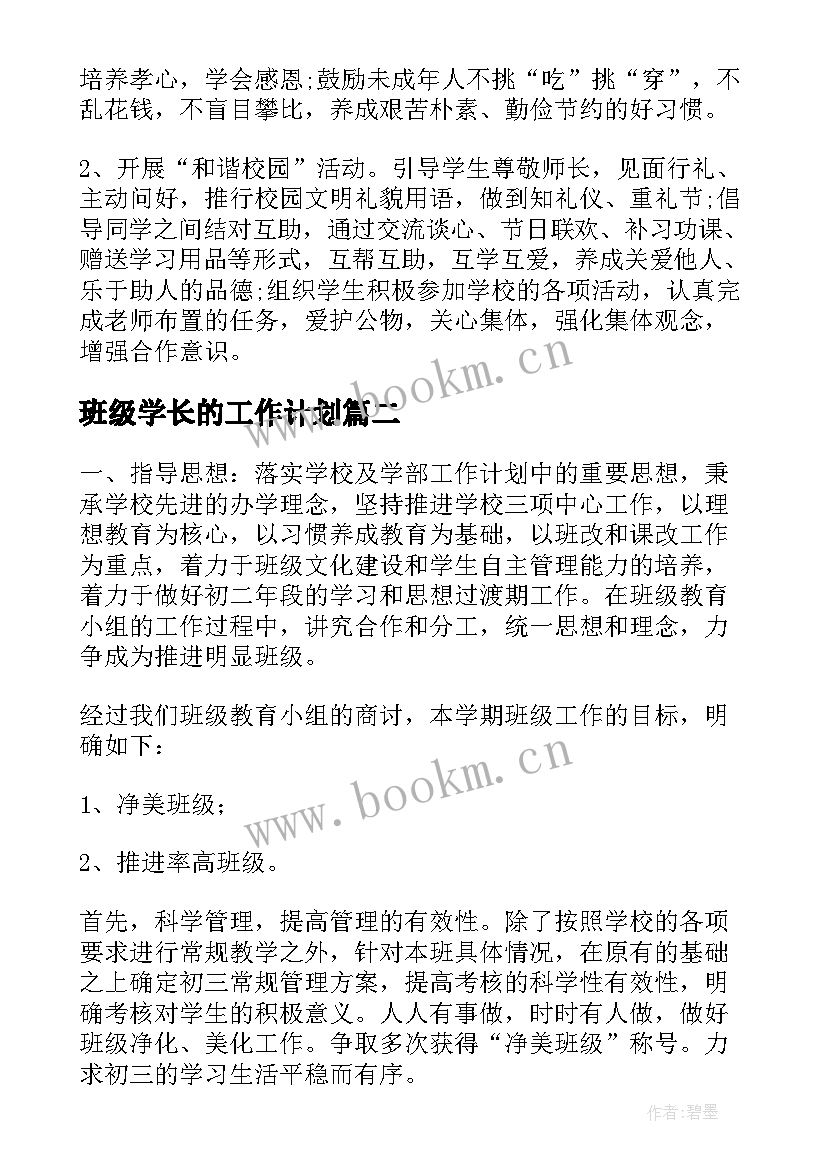 2023年班级学长的工作计划(优质5篇)