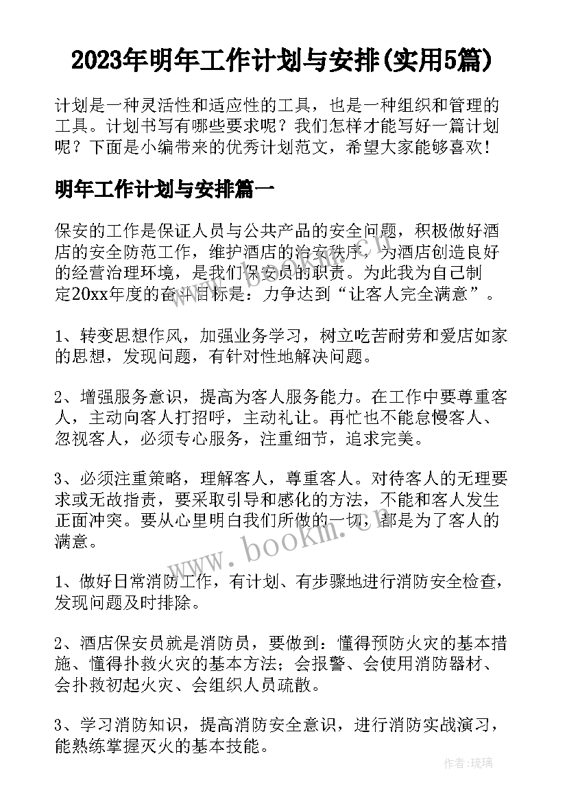 2023年明年工作计划与安排(实用5篇)