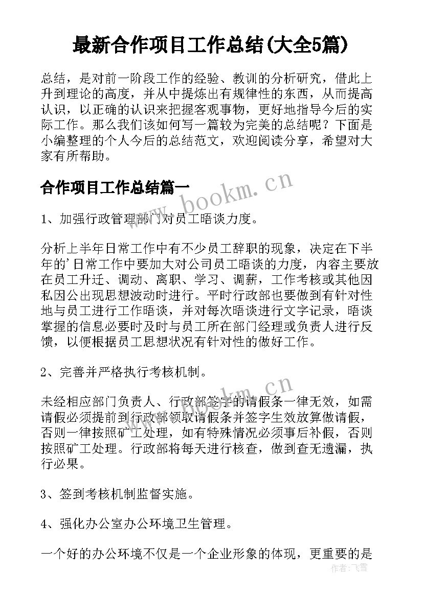 最新合作项目工作总结(大全5篇)