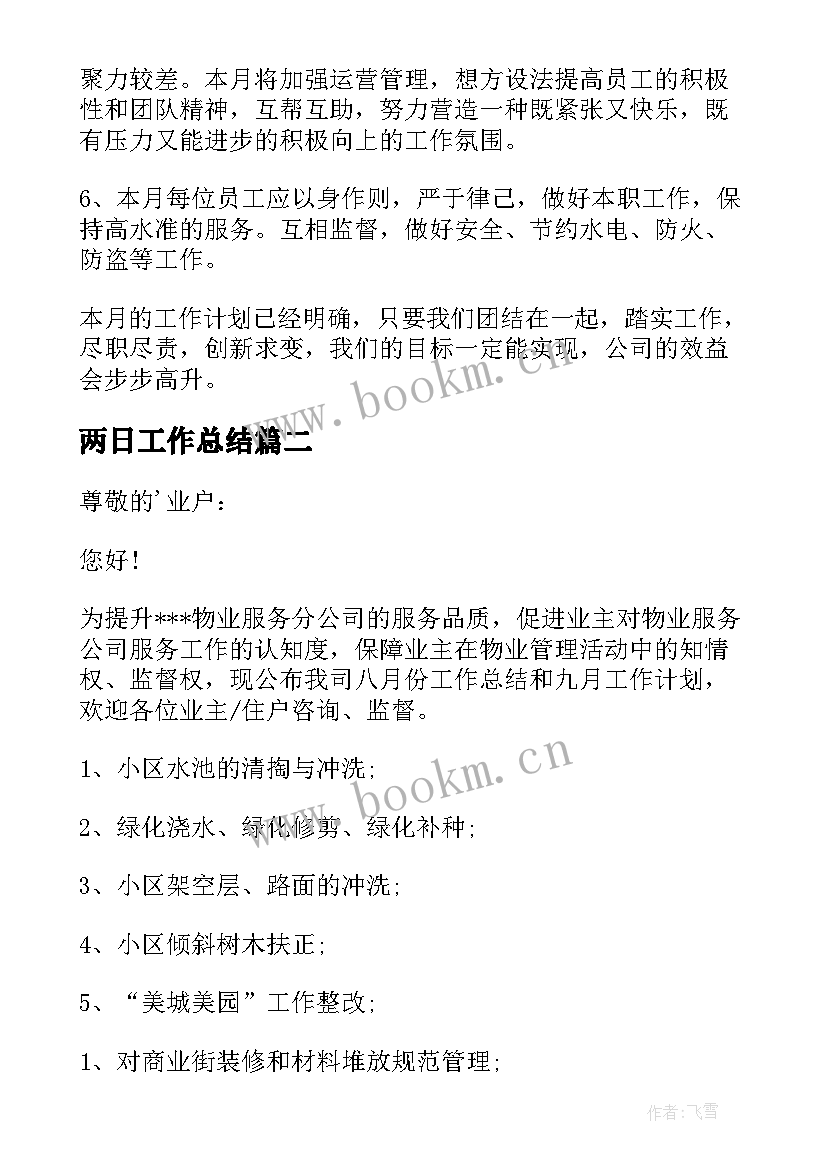 最新两日工作总结 月总结工作计划(精选6篇)