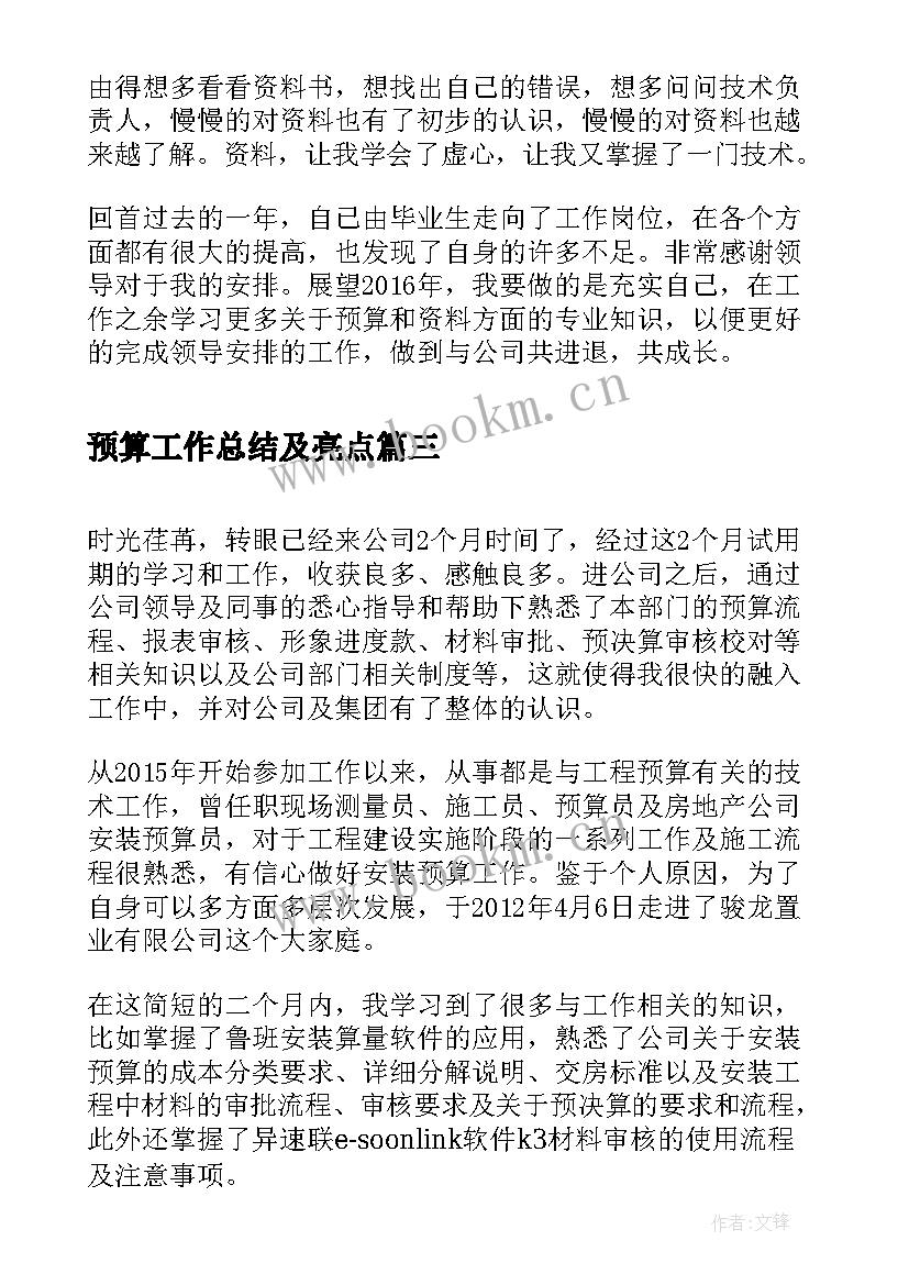 预算工作总结及亮点(通用5篇)