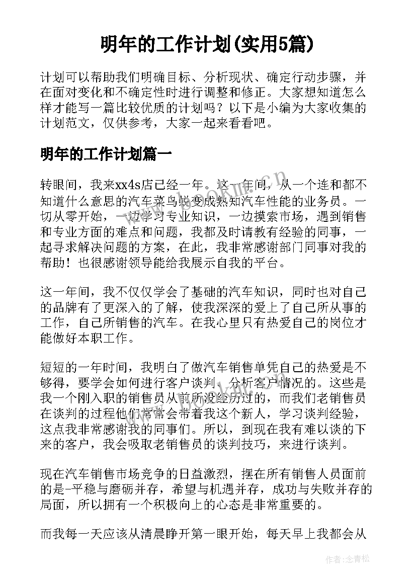 明年的工作计划(实用5篇)