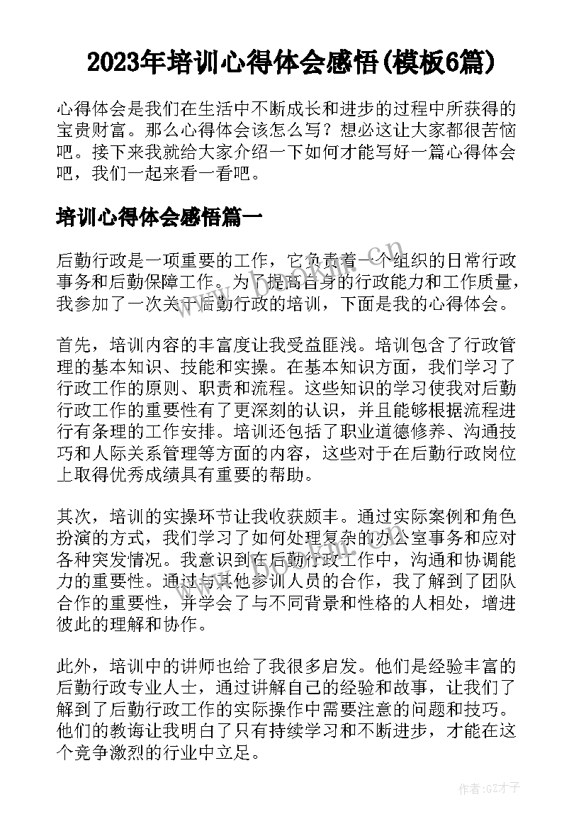 2023年培训心得体会感悟(模板6篇)