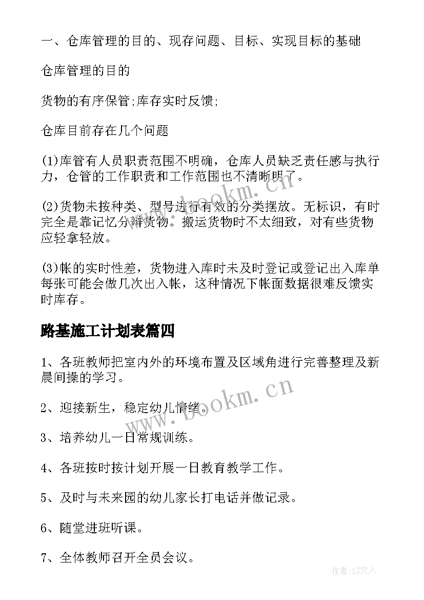 最新路基施工计划表 周工作计划表(汇总6篇)