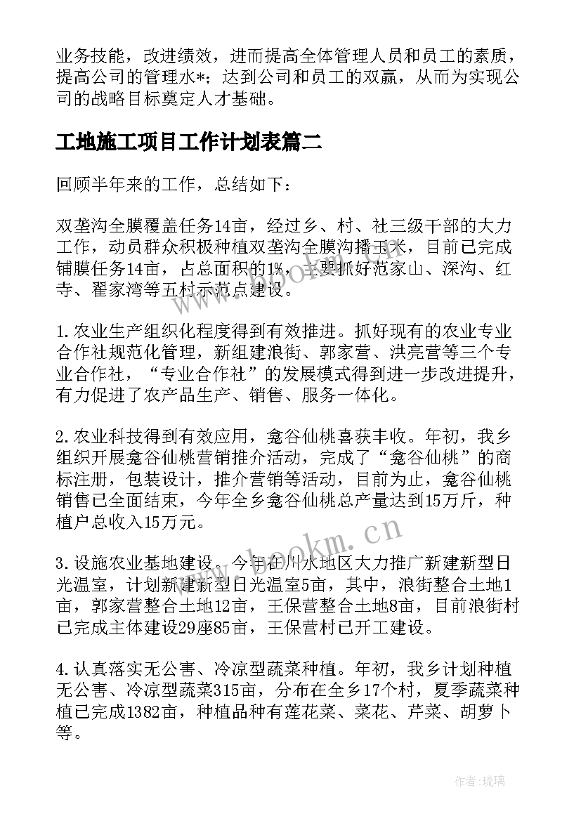 2023年工地施工项目工作计划表 项目施工经理工作计划(实用5篇)