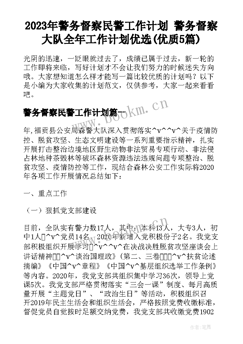 2023年警务督察民警工作计划 警务督察大队全年工作计划优选(优质5篇)