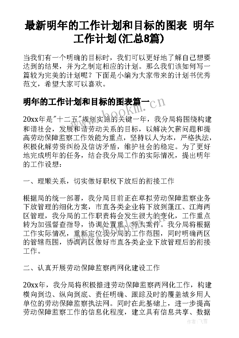 最新明年的工作计划和目标的图表 明年工作计划(汇总8篇)