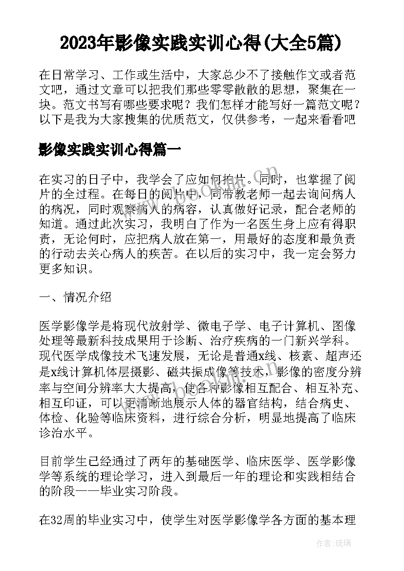 2023年影像实践实训心得(大全5篇)