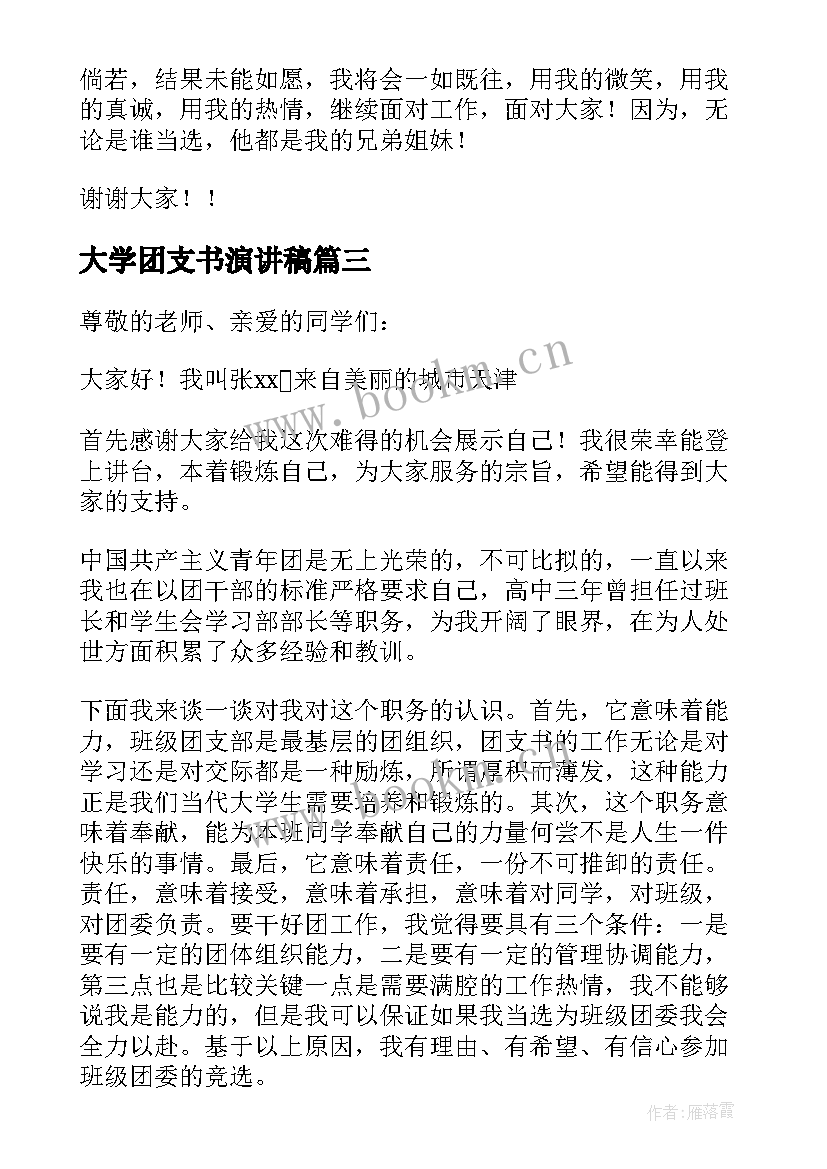 2023年大学团支书演讲稿(模板7篇)