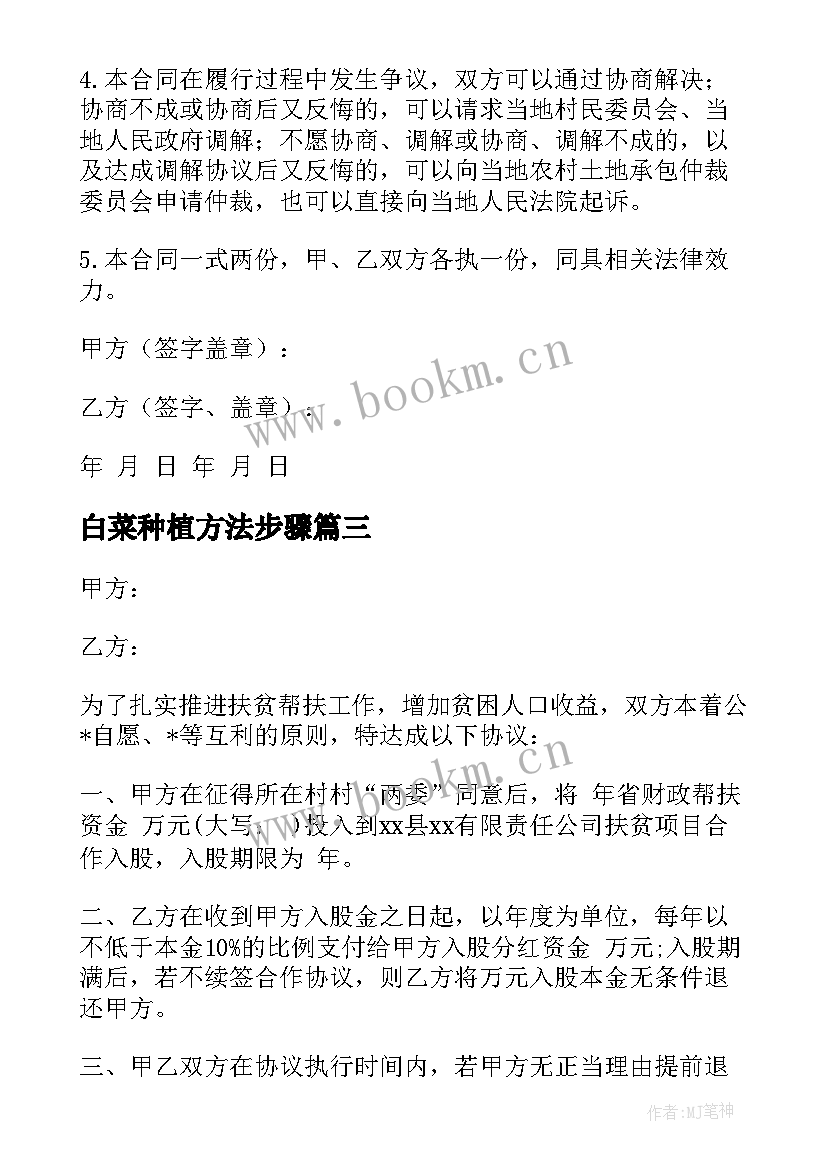 2023年白菜种植方法步骤 粮食种植合作合同共(实用5篇)