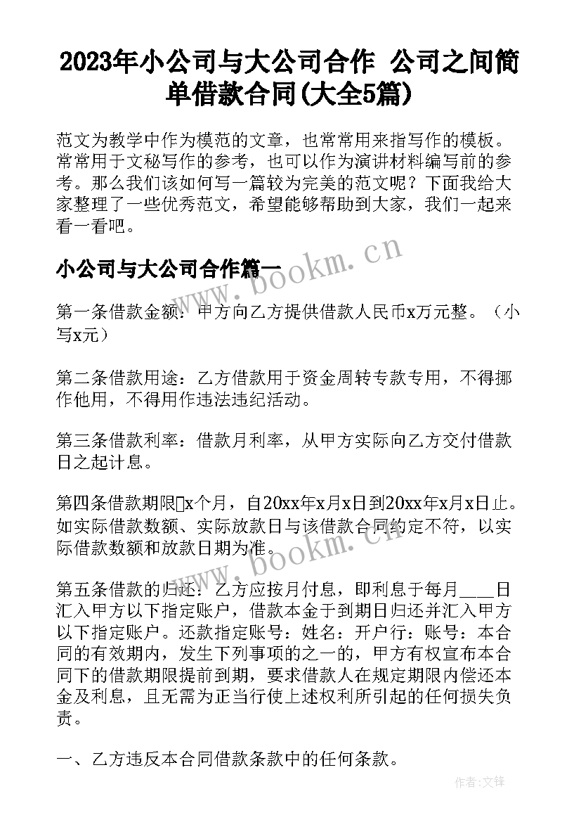 2023年小公司与大公司合作 公司之间简单借款合同(大全5篇)