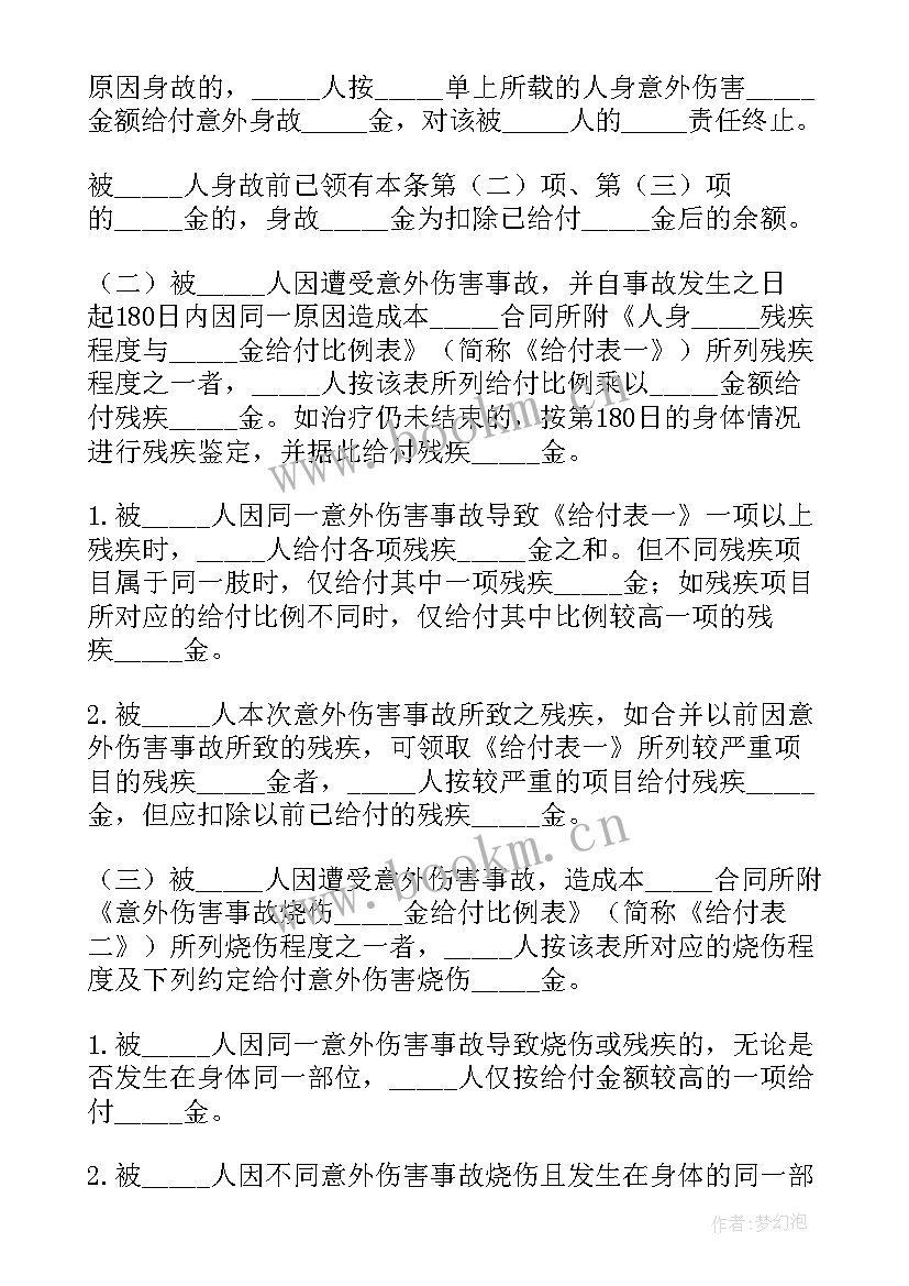 最新意外伤害保险合同条款 学生幼儿意外伤害保险合同(精选5篇)