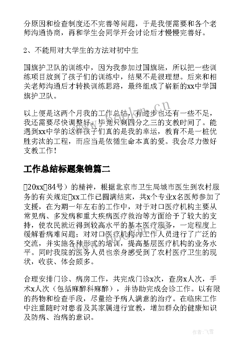 工作总结标题集锦 支教工作总结标题(优秀6篇)