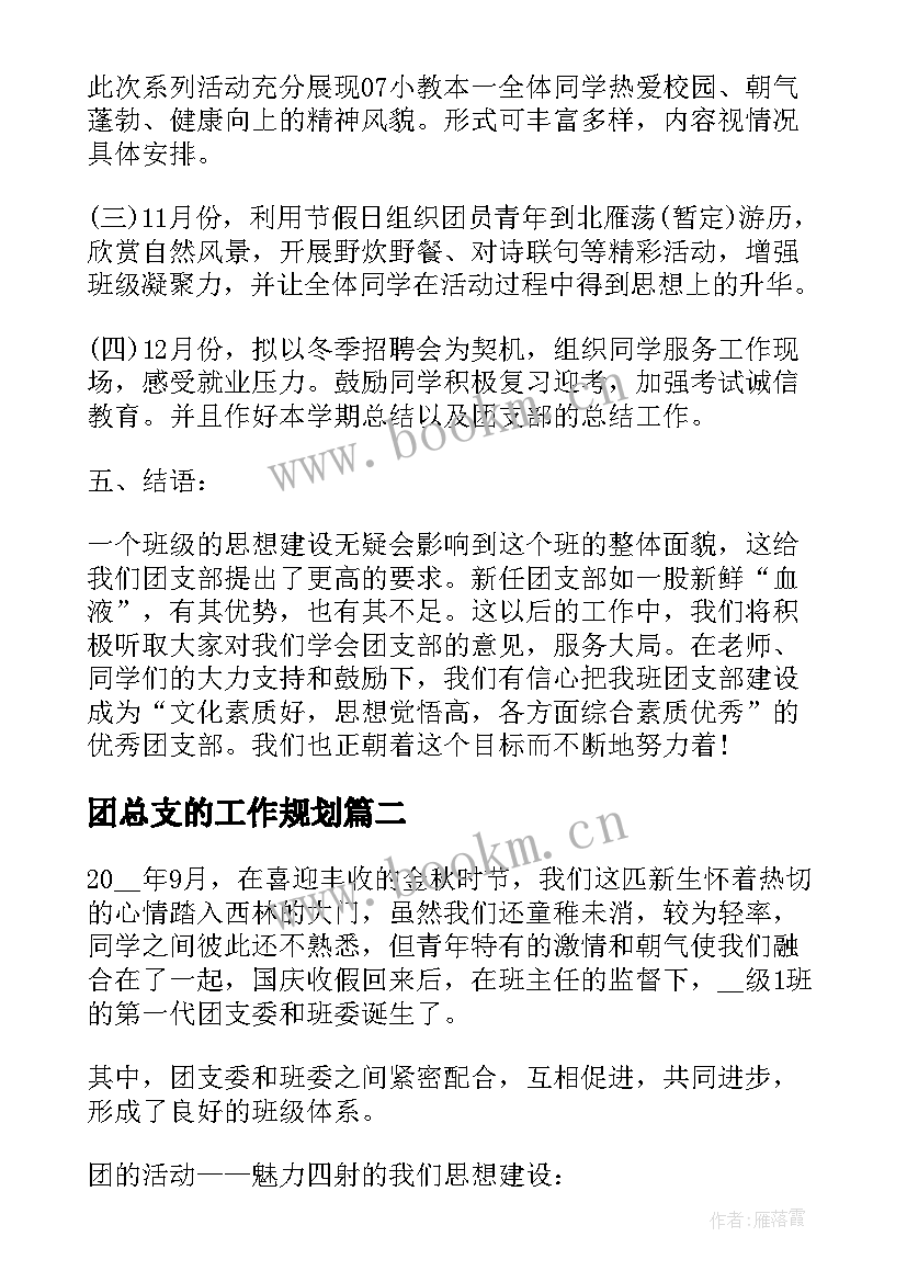 团总支的工作规划(模板9篇)