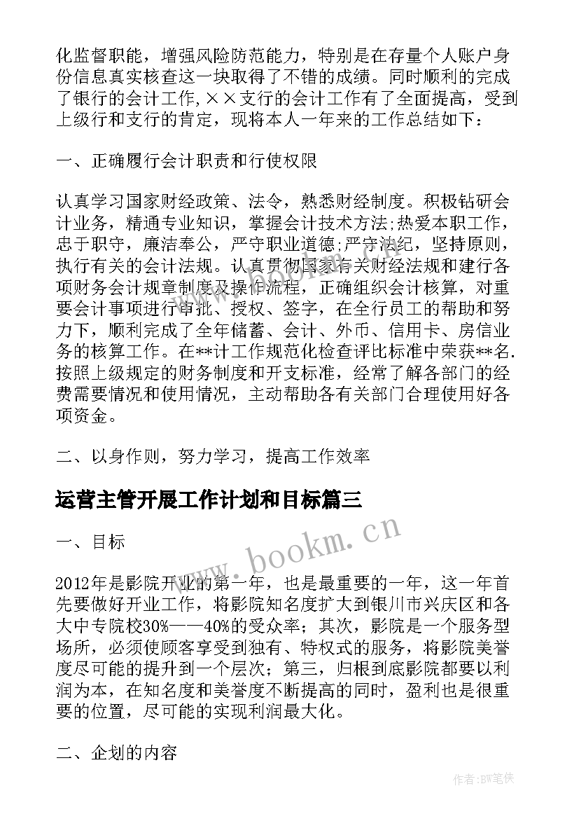 2023年运营主管开展工作计划和目标(大全5篇)