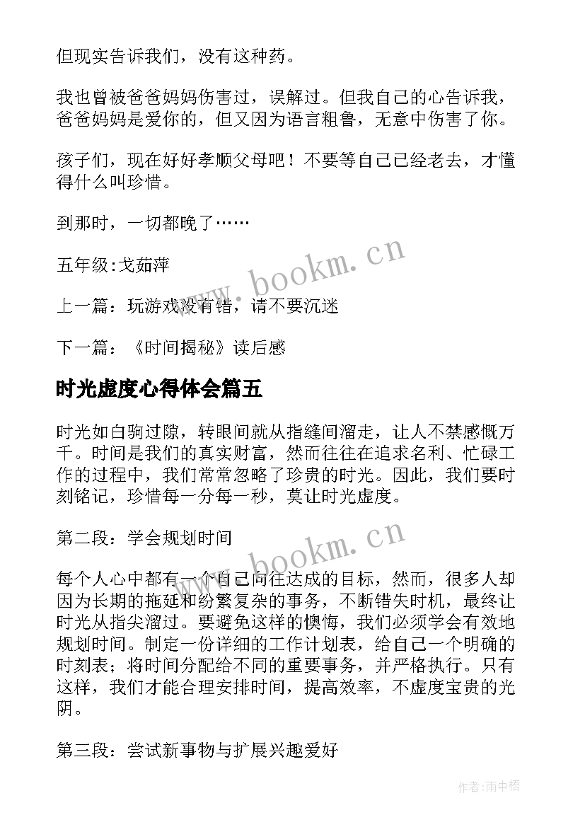 2023年时光虚度心得体会(模板5篇)