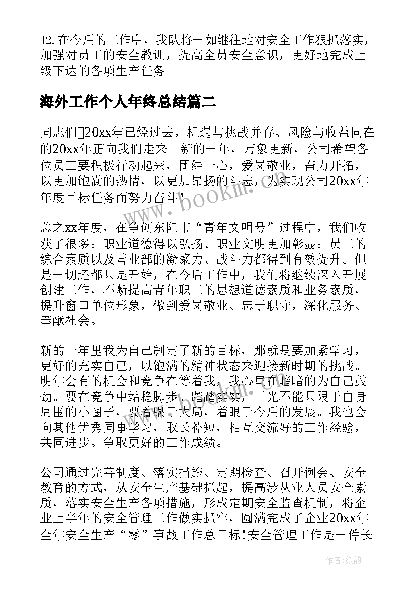 2023年海外工作个人年终总结 个人工作总结的结束语(优质5篇)