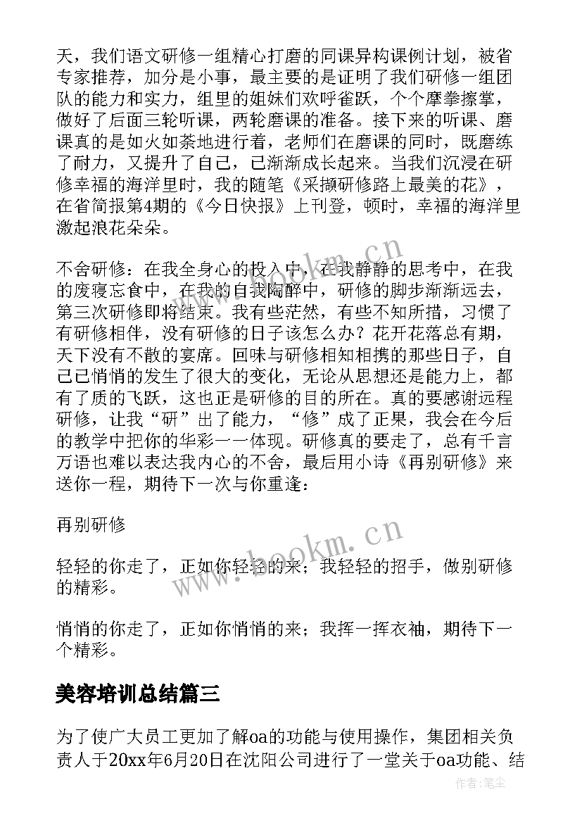 2023年美容培训总结(大全10篇)