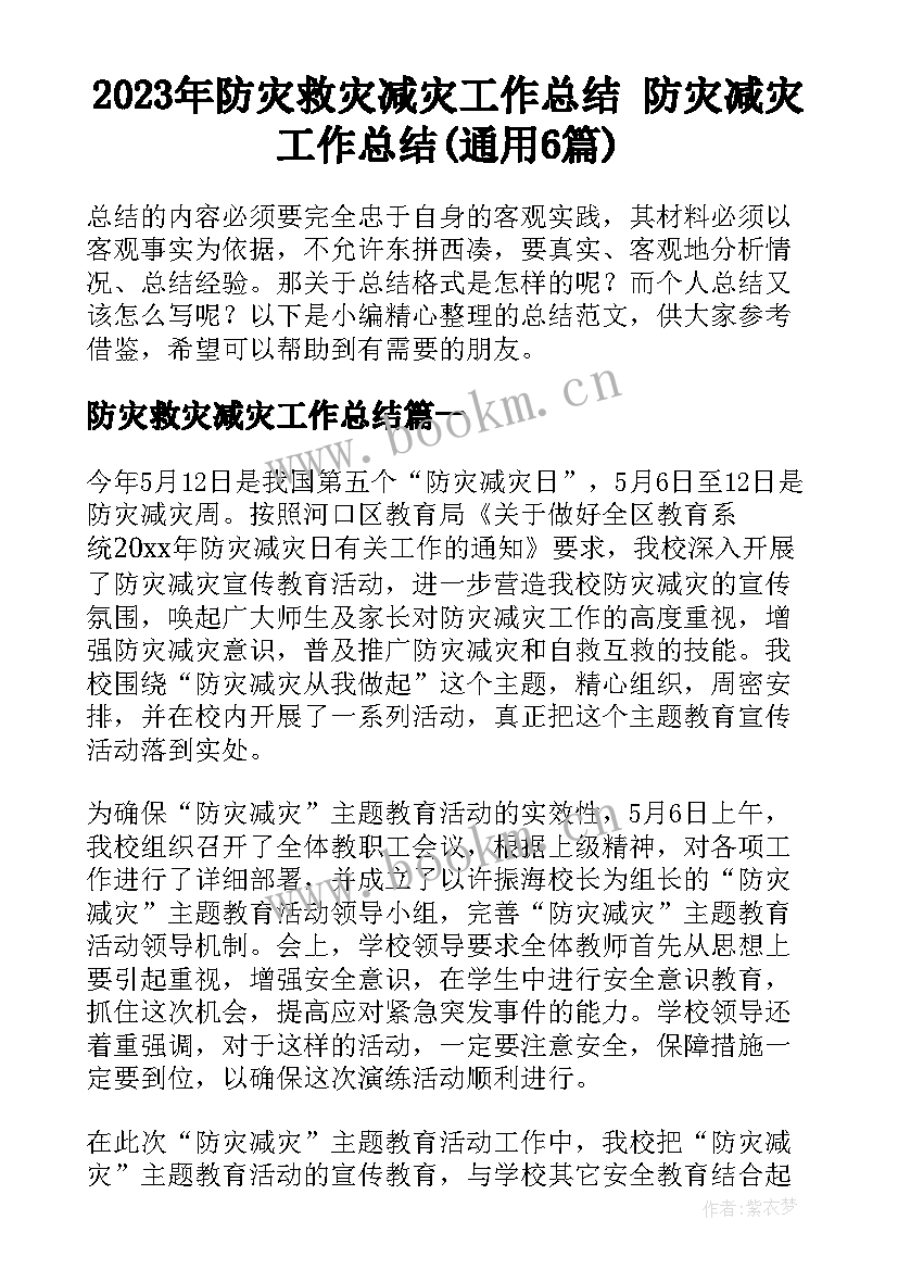 2023年防灾救灾减灾工作总结 防灾减灾工作总结(通用6篇)